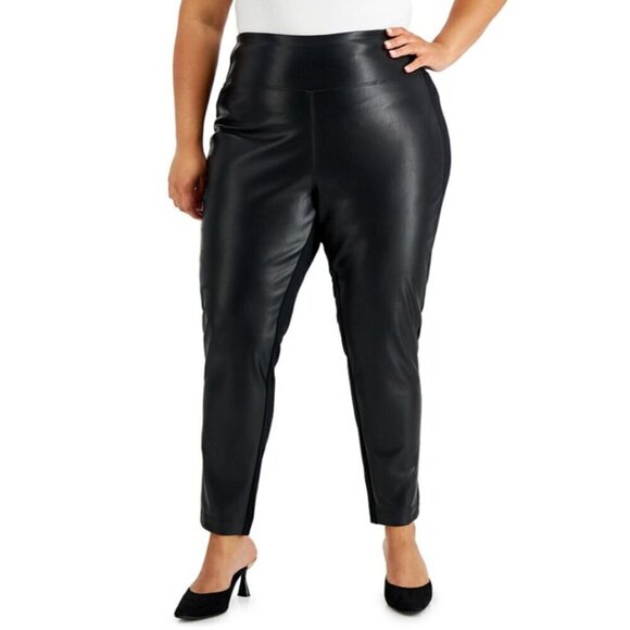 Calvin Klein Plus Size 0X Black Faux-Leather Front Leggings NWOT - Picture 1 of 7